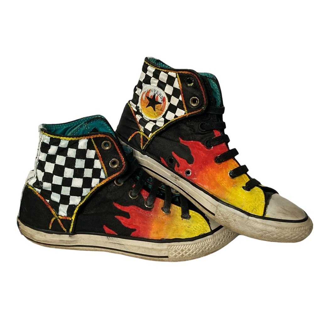 Custom Hand Painted Flame Converse Sneakers SZ 3 kids